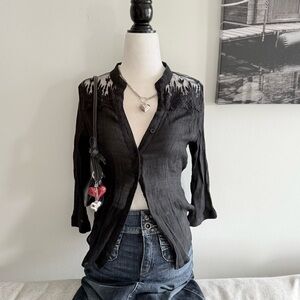 2000s y2k gothic coquette lace trim button down blouse